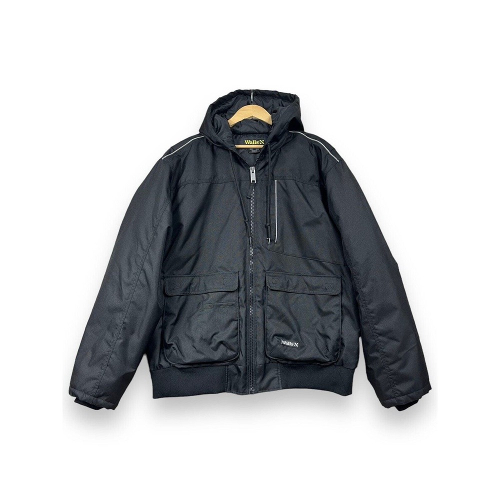 Walls Enduro Zone Jacket Mens Sz 2XL Workwear Hood Insulated Black Coat Quilted